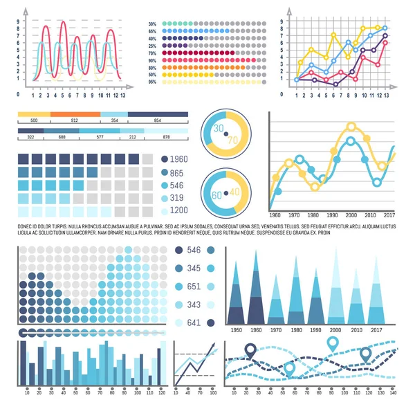 Infographies et graphiques avec courbes, analyse des données — Image vectorielle