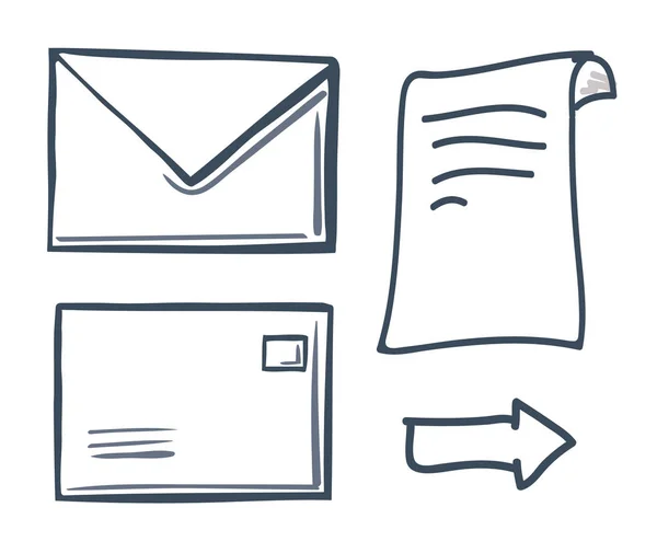Papel de escritório com mensagem em conjunto de envelope Vector — Vetor de Stock