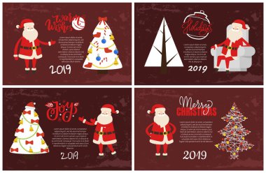 2019 Yılbaşı tatil tebrik kartları Noel Baba, ağaç