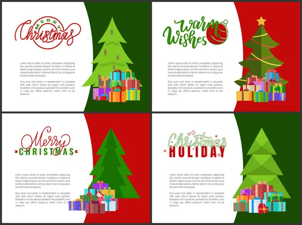 Θερμές ευχές σε χριστουγεννιάτικες διακοπές ευχετήριες κάρτες — Διανυσματικό Αρχείο