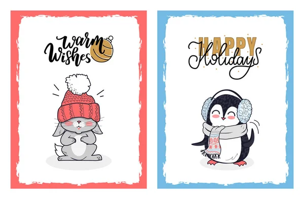 Karácsonyi üdvözlés kártya-val karikatúra állatok — Stock Vector