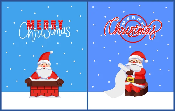 Tarjeta de Navidad con Santa Hold Lista de deseos de Navidad — Archivo Imágenes Vectoriales