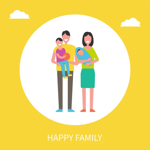 Gelukkige familie leden vader, zoon, moeder, pasgeboren — Stockvector