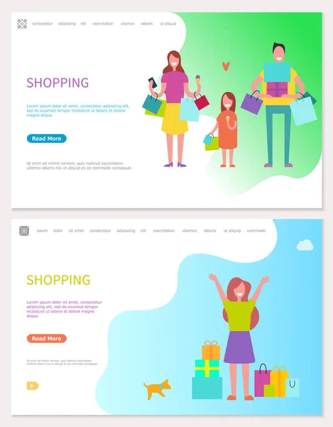 Happy People Going Shopping, Sacs et Cadeaux vecteur — Image vectorielle