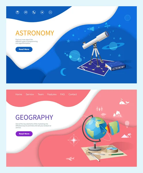 Astronomy Subject in School, Geography Discipline — Stock Vector