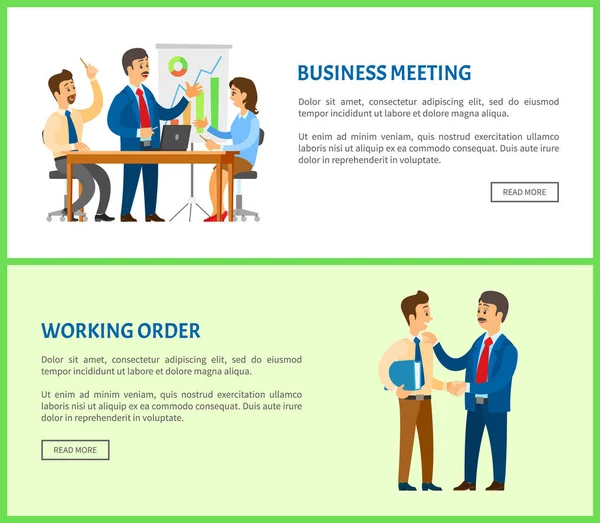 Reunião de negócios e ordem de trabalho Chefe dá informações —  Vetores de Stock