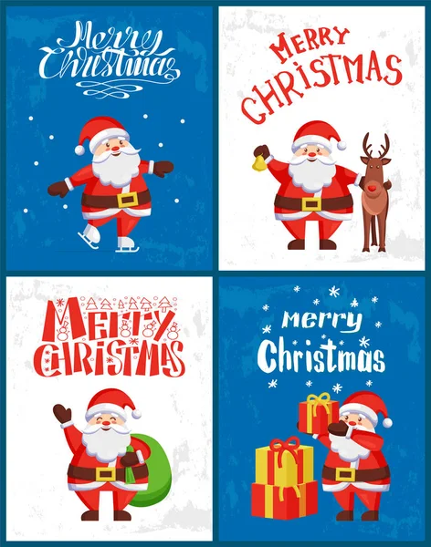 Merry Christmas Greetings on Postcards Santa Claus — Stock Vector