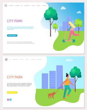 Şehir Parkı Web Poster silindir üzerinde sürme kadınla