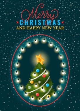 Kartpostal neşeli Noel ve mutlu yeni yıl vektör