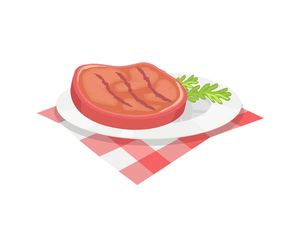 BBQ Beefsteak auf Teller Kräutervektor Illustration — Stockvektor