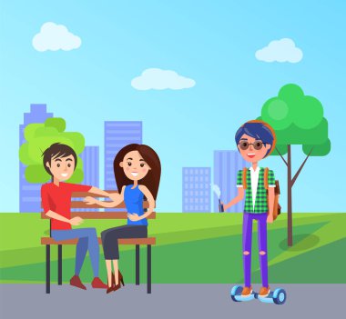 Şehir Parkı ve erkek Vape vektör ile öğrencilerin