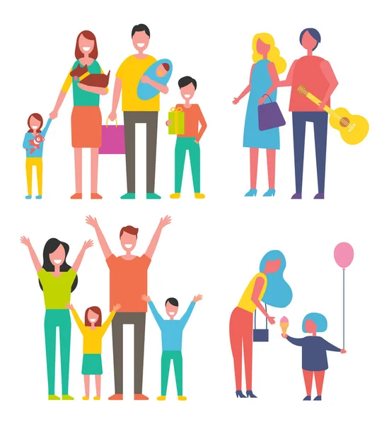 People Families Icons Set Vector Illustration