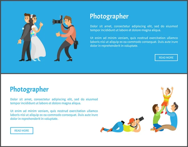 Bruiloft fotograaf en familie fotosessie Banner — Stockvector