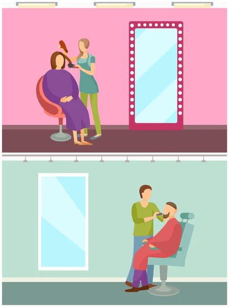 Hair Styling and Barber Shop for Men Set Vector