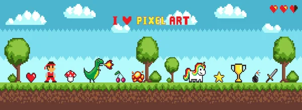 Pixel Art stijl, karakter in het spel Arcade spel — Stockvector