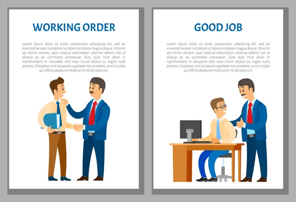 Working Order, Good Job, Boss Giving Instructions — Stock Vector