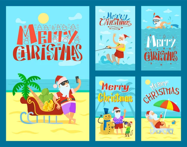 Koleksiyon Santa vektör ile neşeli Noel kartları — Stok Vektör