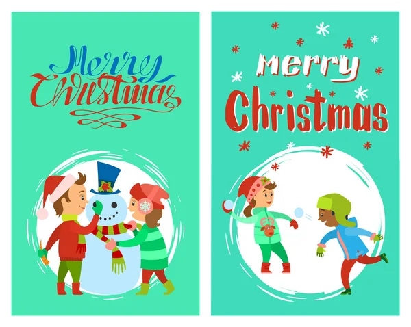 Neşeli Noel tatilleri çocuklar bina kardan adam