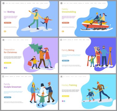 Kayak, aile baba ve annenin Snowmobiling