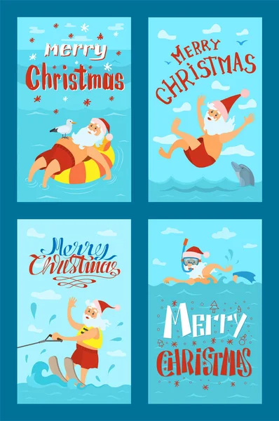 Merry Christmas Santa Claus Water Activities, Rest — Stock Vector