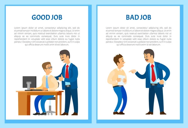 Good and Bad Job Posters, Chief Executive Angry — Stock Vector