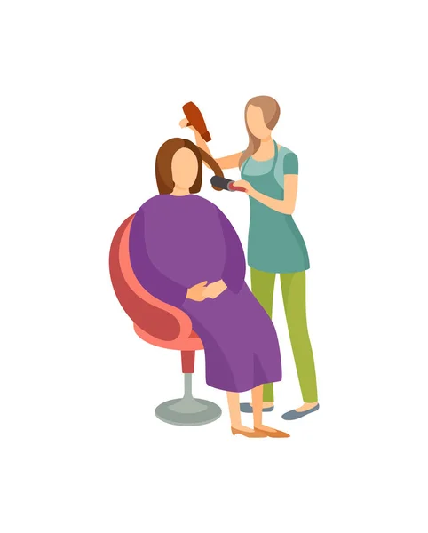 Salon kadın saç kurutma makinesi izole vektör ile — Stok Vektör