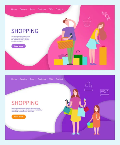 Shopping Couple, Woman and Annoyed Man Posters — Stock Vector