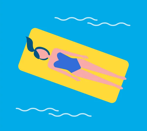 Mujer nadadora en colchón Piscina Vector Ilustración — Vector de stock