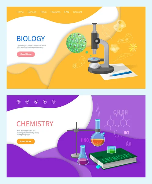 Scheikunde lessen op School, biologie onderwerp Set — Stockvector