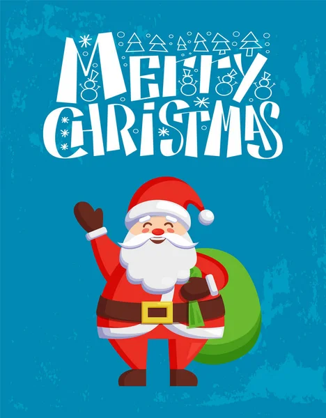 メリー クリスマス カード サンタ クロースの袋袋の挨拶 — ストックベクタ
