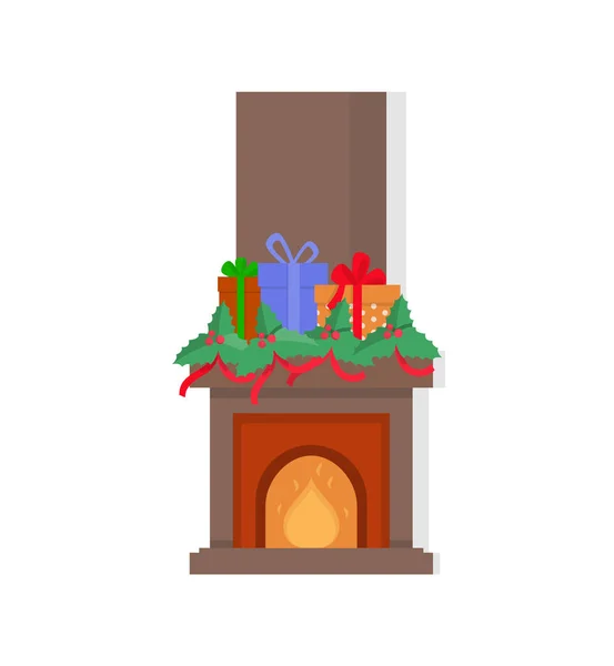 Chimenea con regalos en la parte superior Chimenea aislada — Archivo Imágenes Vectoriales