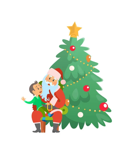 Navidad vacaciones Santa Claus y niño pequeño en la vuelta — Vector de stock