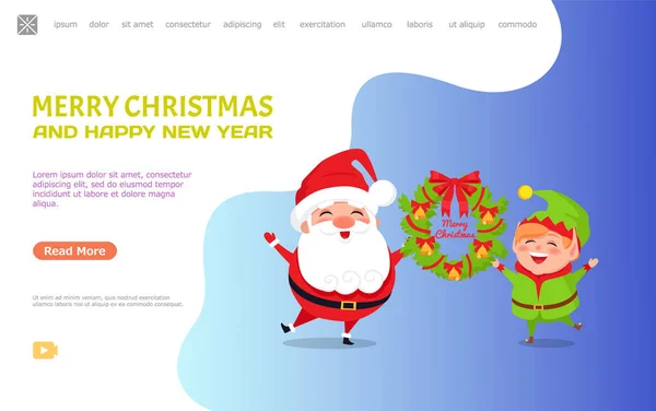 Kartkę z życzeniami z Santa Claus i Elf, Web plakat — Wektor stockowy