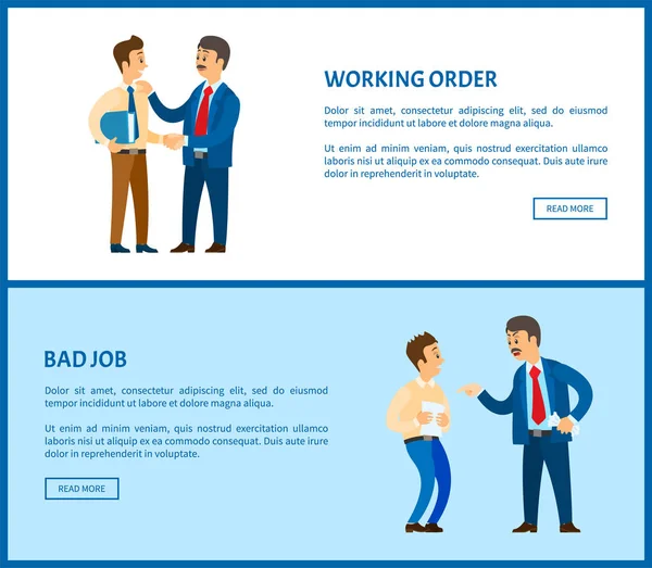 Κατάσταση λειτουργίας κακή δουλειά αφεντικό υμνούν διάνυσμα αφίσες — Διανυσματικό Αρχείο