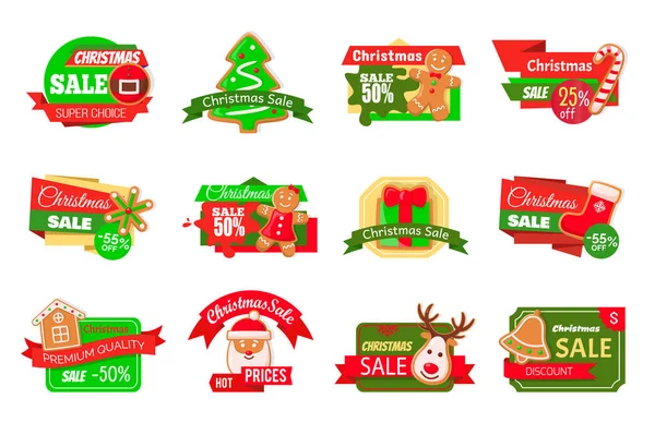 Venda de Natal oferece ícones de compras conjunto isolado — Vetor de Stock