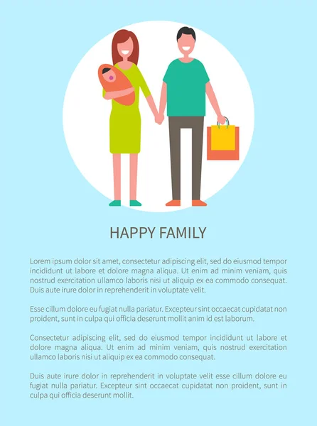 Boldog család nem vásárlás vektor szülők és a lány — Stock Vector