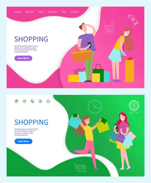 Shopping Illustration mit Damen und Herren Vektor — Stockvektor