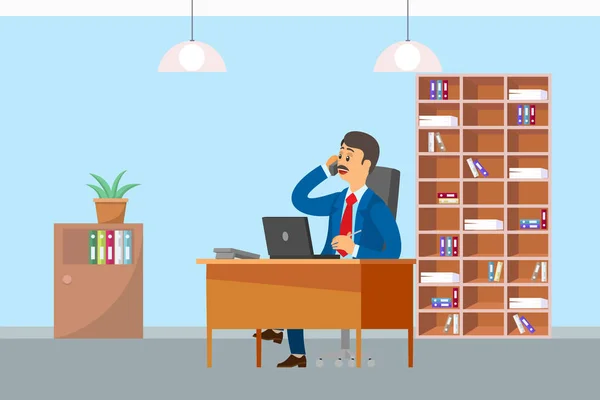 Boos Working in Office Talking on Mobile Phone — Stock Vector