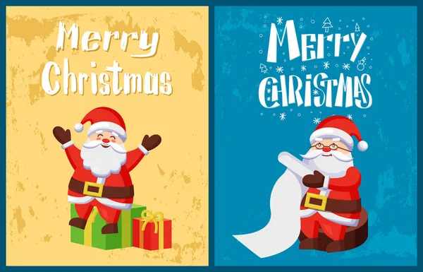 Happy Christmas, Santa Claus Read Wish List, Gifts — стоковый вектор