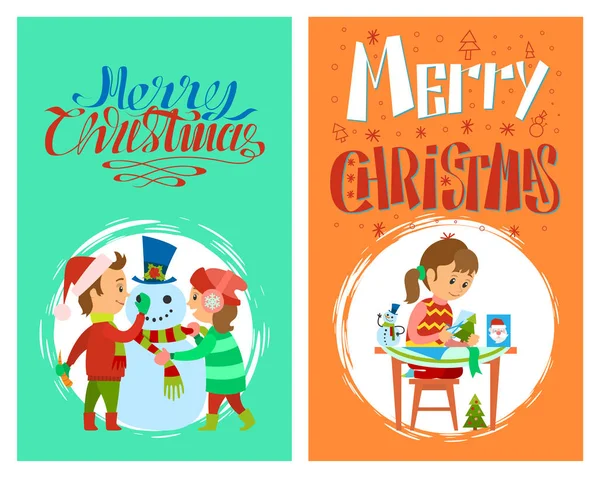 Fiestas de Navidad Feliz Navidad Postales Set — Archivo Imágenes Vectoriales