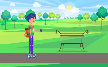 Gyroscooter Park vektör öğrenci genç çocuk