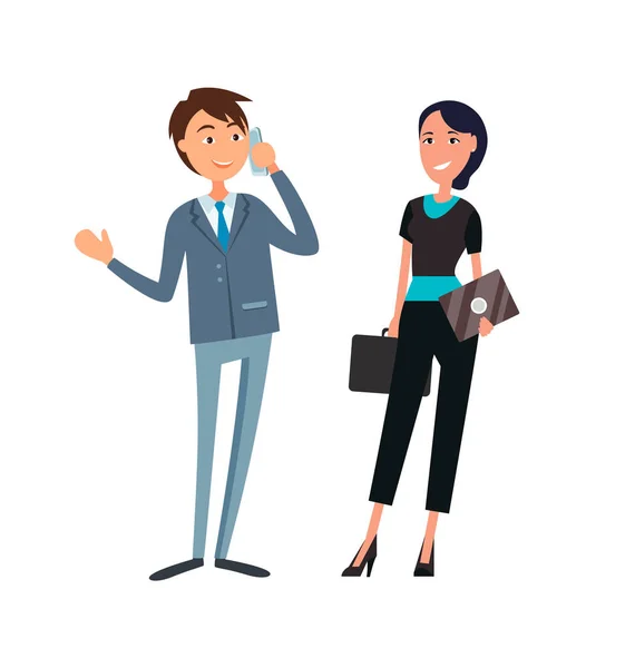 Business Partners Man Woman in Flat Design Cartoon — Stock Vector