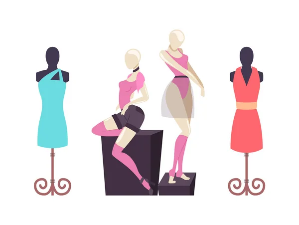 Mannequins met kleren jurken en Shorts Vector — Stockvector