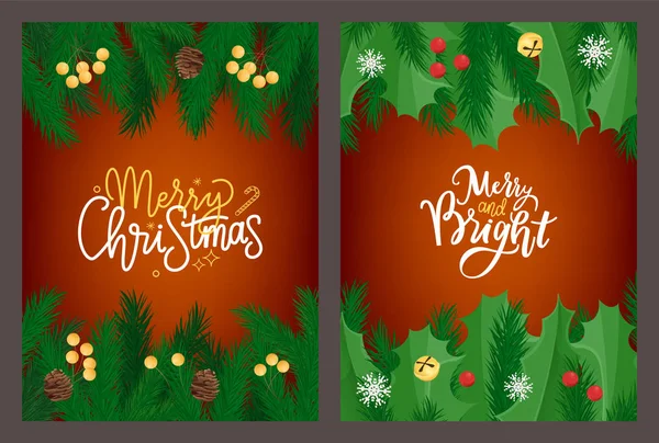Joyeux Noël lettrage carte de vœux, gui — Image vectorielle