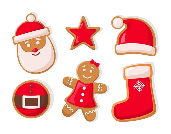 Gingerbread Man en ster vormige Cookies pictogrammen — Stockvector