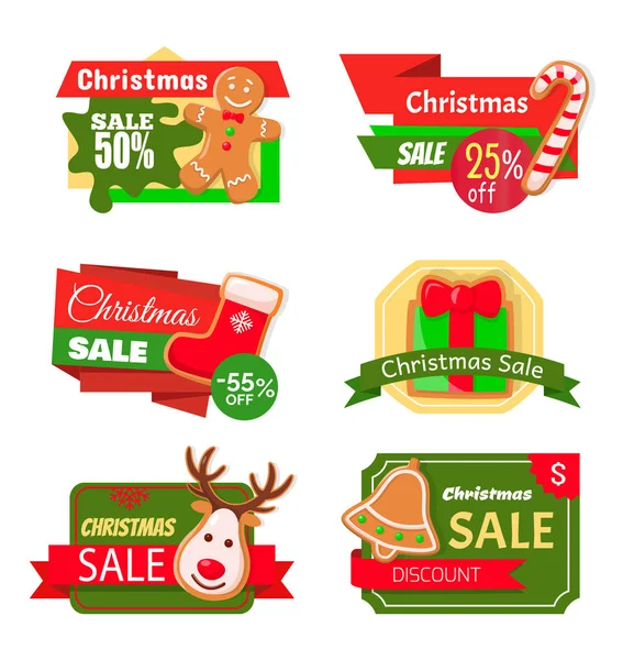 Venta de Navidad 50 por ciento de reducción de iconos aislados — Vector de stock