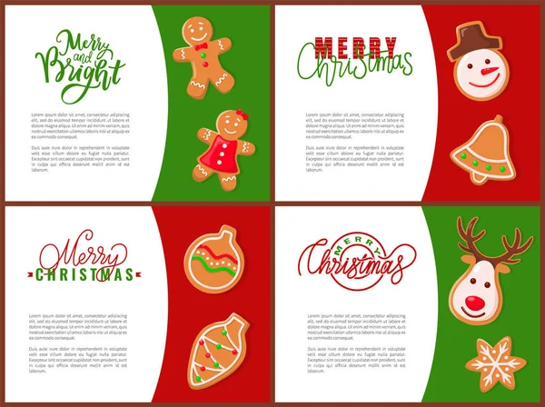 Feliz Navidad con tarjetas de jengibre Vector — Vector de stock