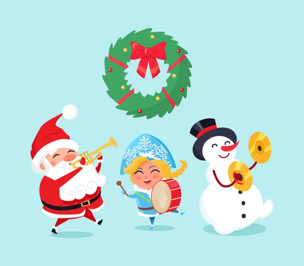 Wesołych Świąt Bożego Narodzenia Celebration of Santa Claus Snowman — Wektor stockowy