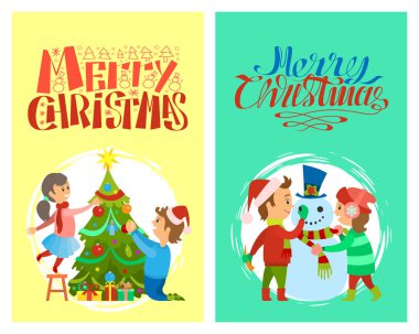 Neşeli Noel tatil çocuk Snowman ağaç kartı