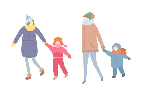 Temps passé en famille, activité saisonnière hivernale — Image vectorielle